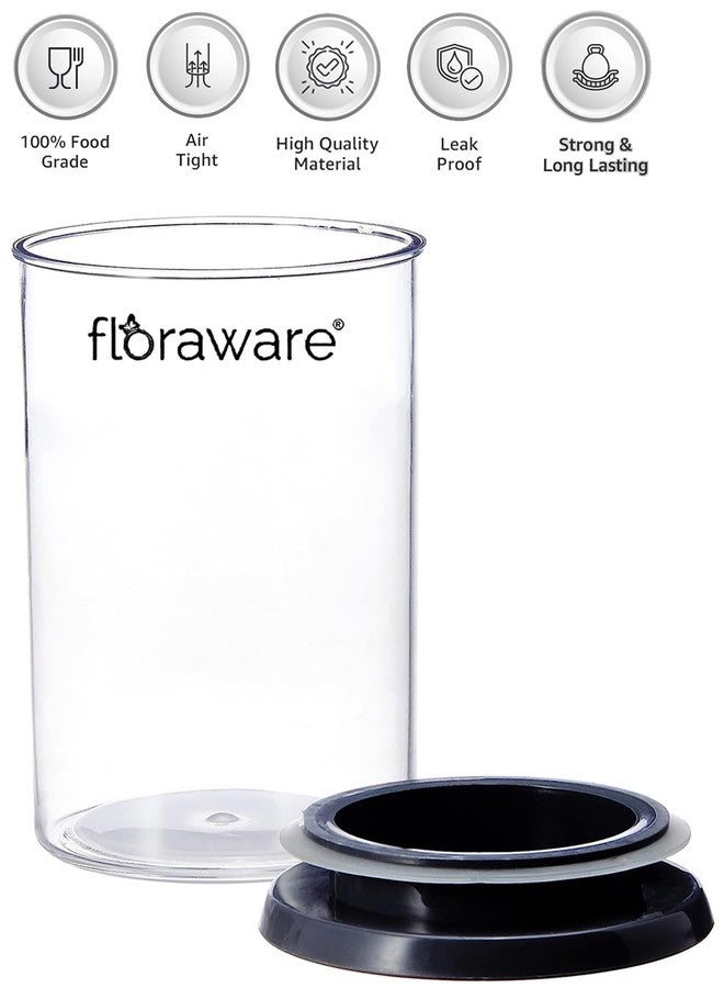 Floraware Plastic Air Tight BPA Free Stackable Round Push Multipurpose Containers For Kitchen Organizer 900ml for Rice Dal Flour Snacks Cereals Pack of 2 (Black) - Image 3
